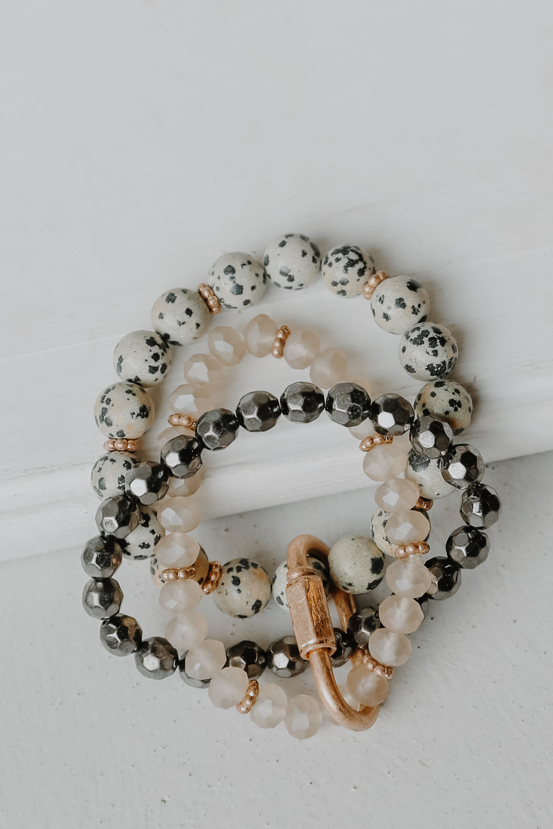 Beaded Bracelet Set in black flat lay