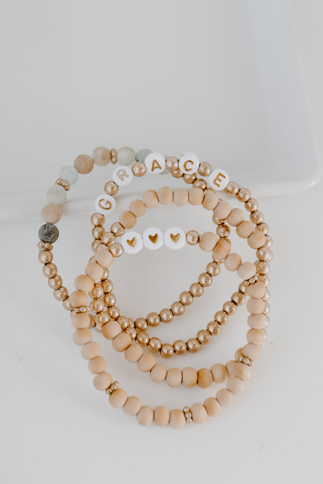 Grace Heart Beaded Bracelet Set flat lay