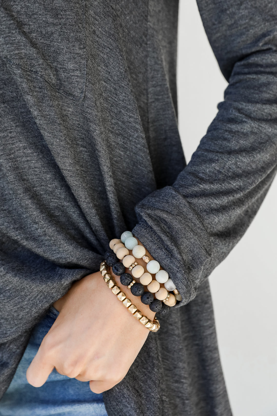 Beaded Bracelet Set in natural close up