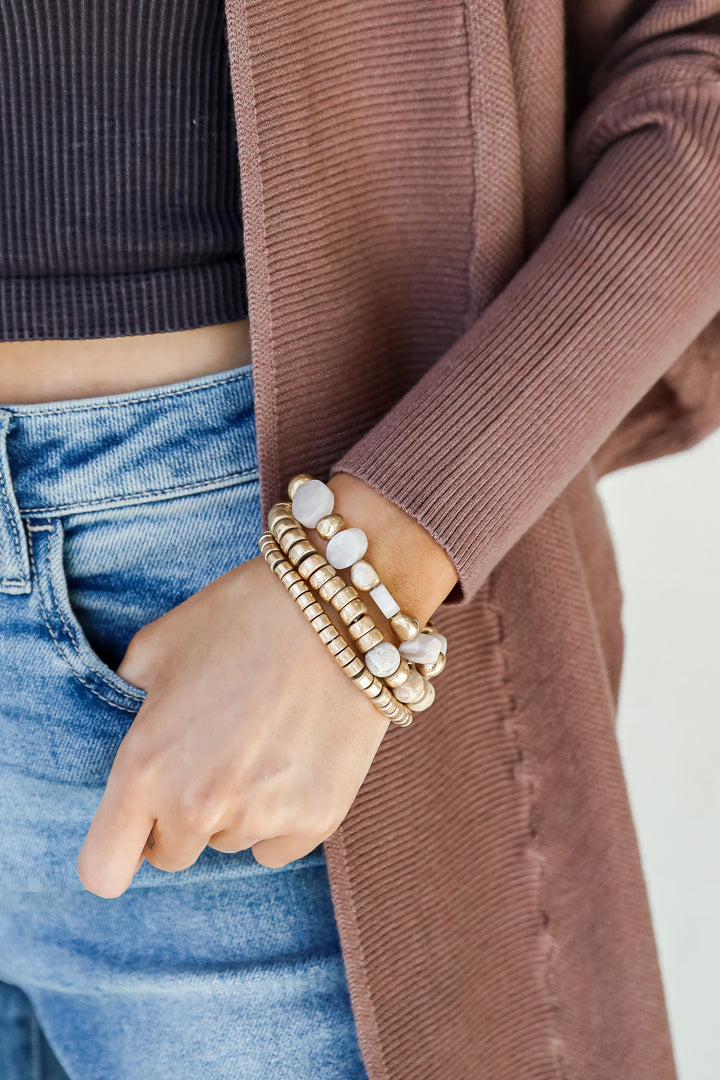 Beaded Bracelet Set in grey