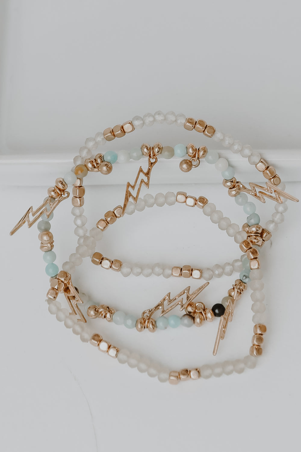 Beaded Lightning Bolt Bracelet Set in mint