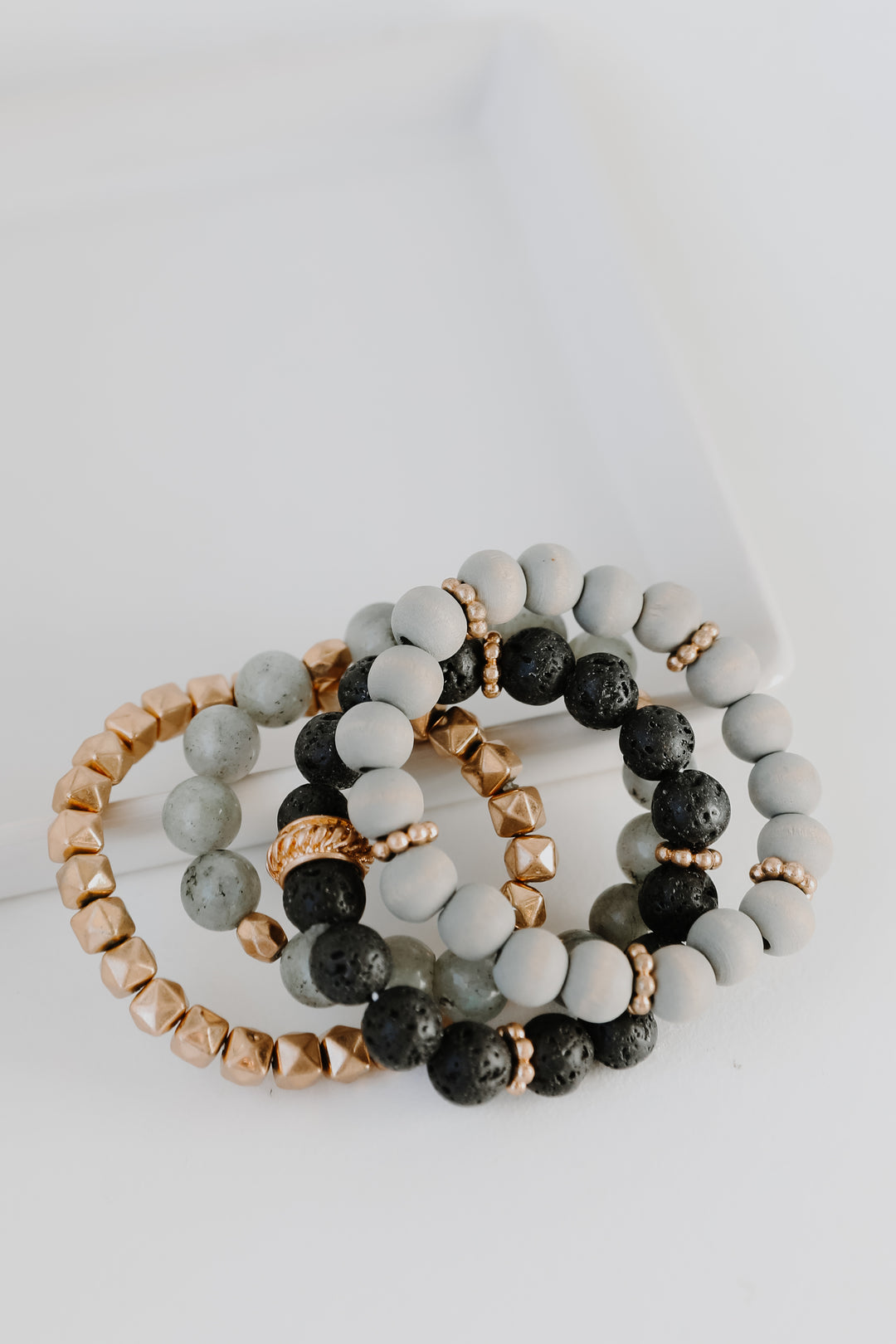 Beaded Bracelet Set in grey flat lay