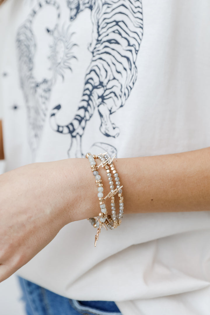 Beaded Lightning Bolt Bracelet Set in grey