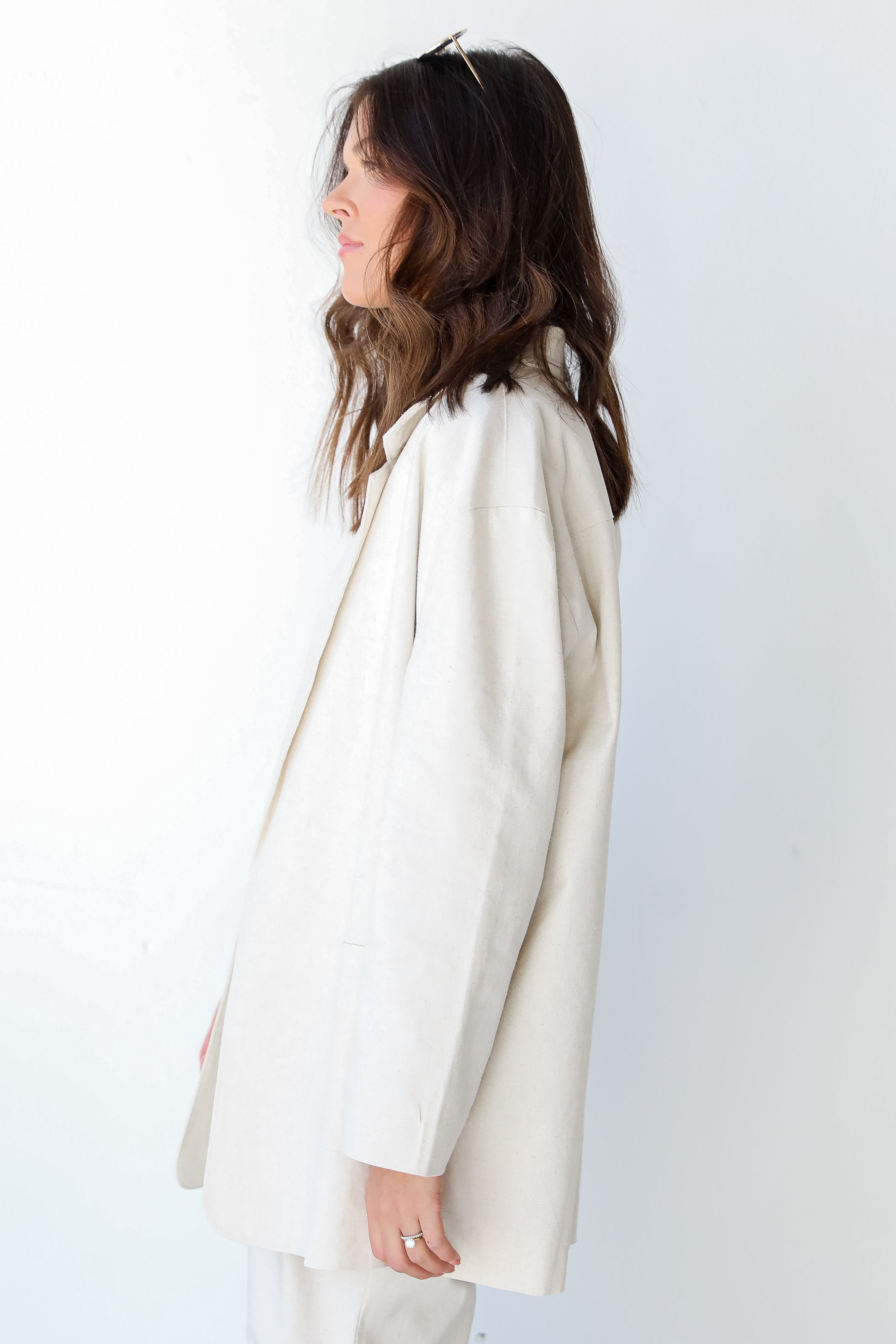 Linen Blazer in ivory side view