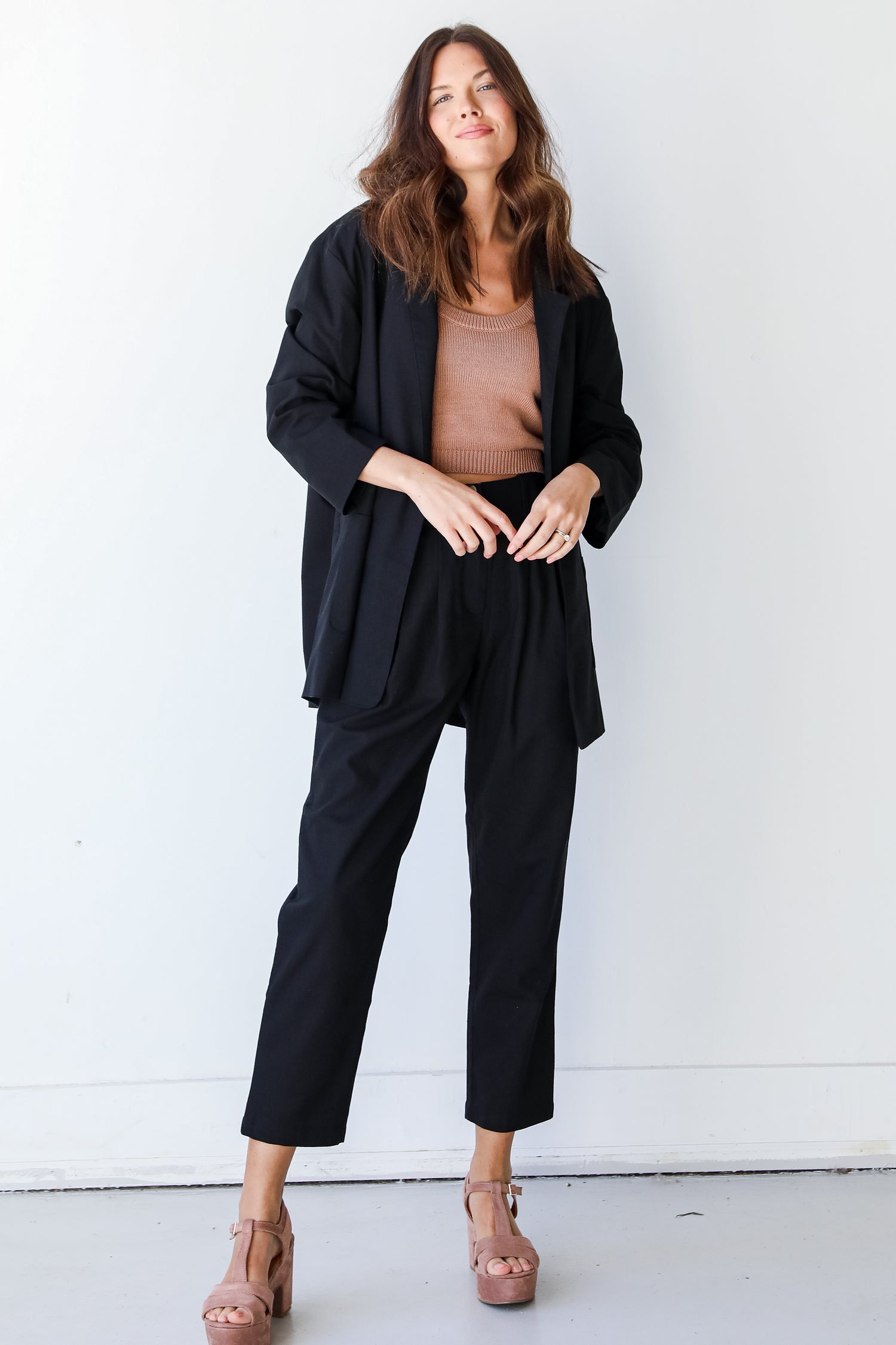 Linen Pants in black on model