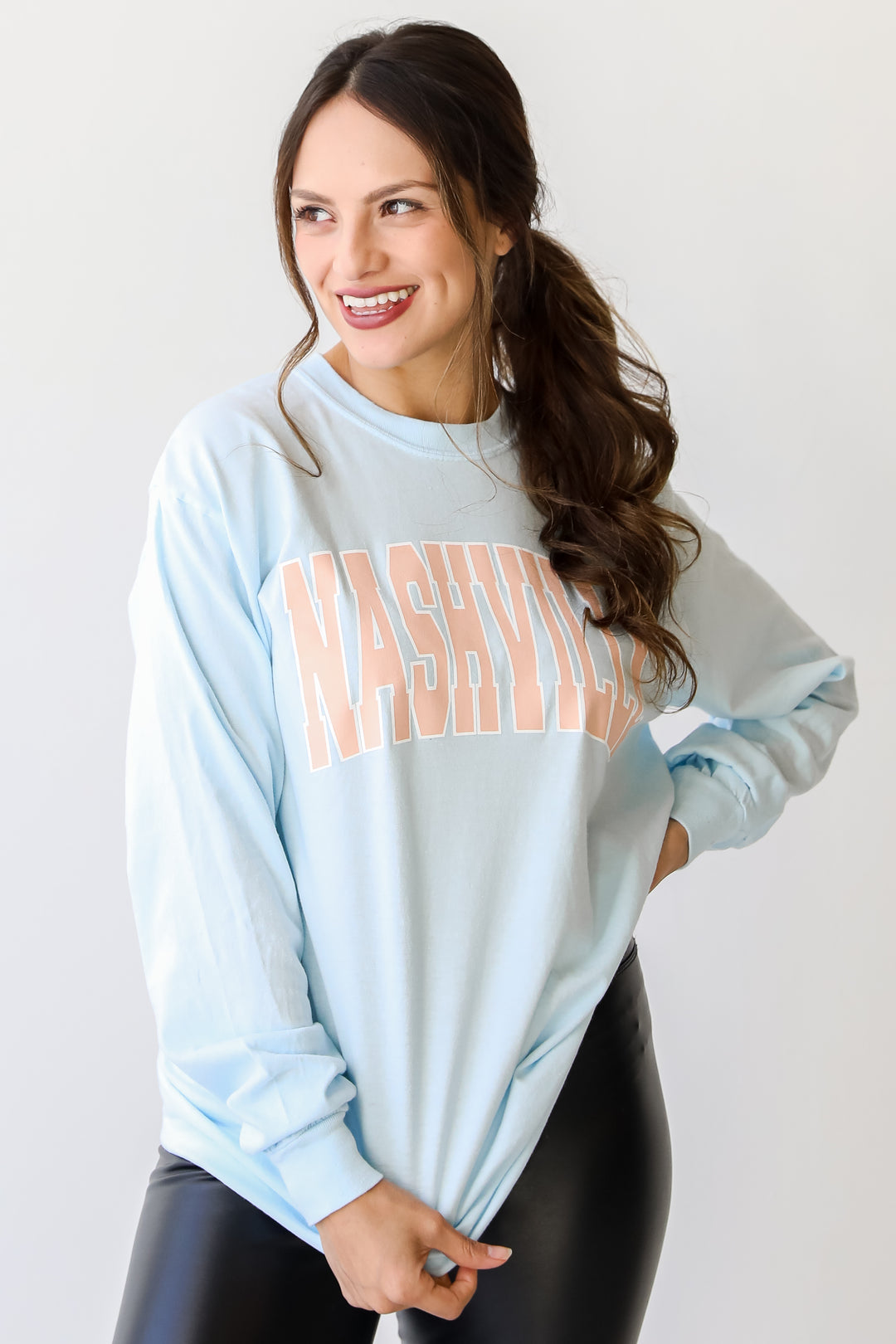 Light Blue Nashville Long Sleeve Tee front view