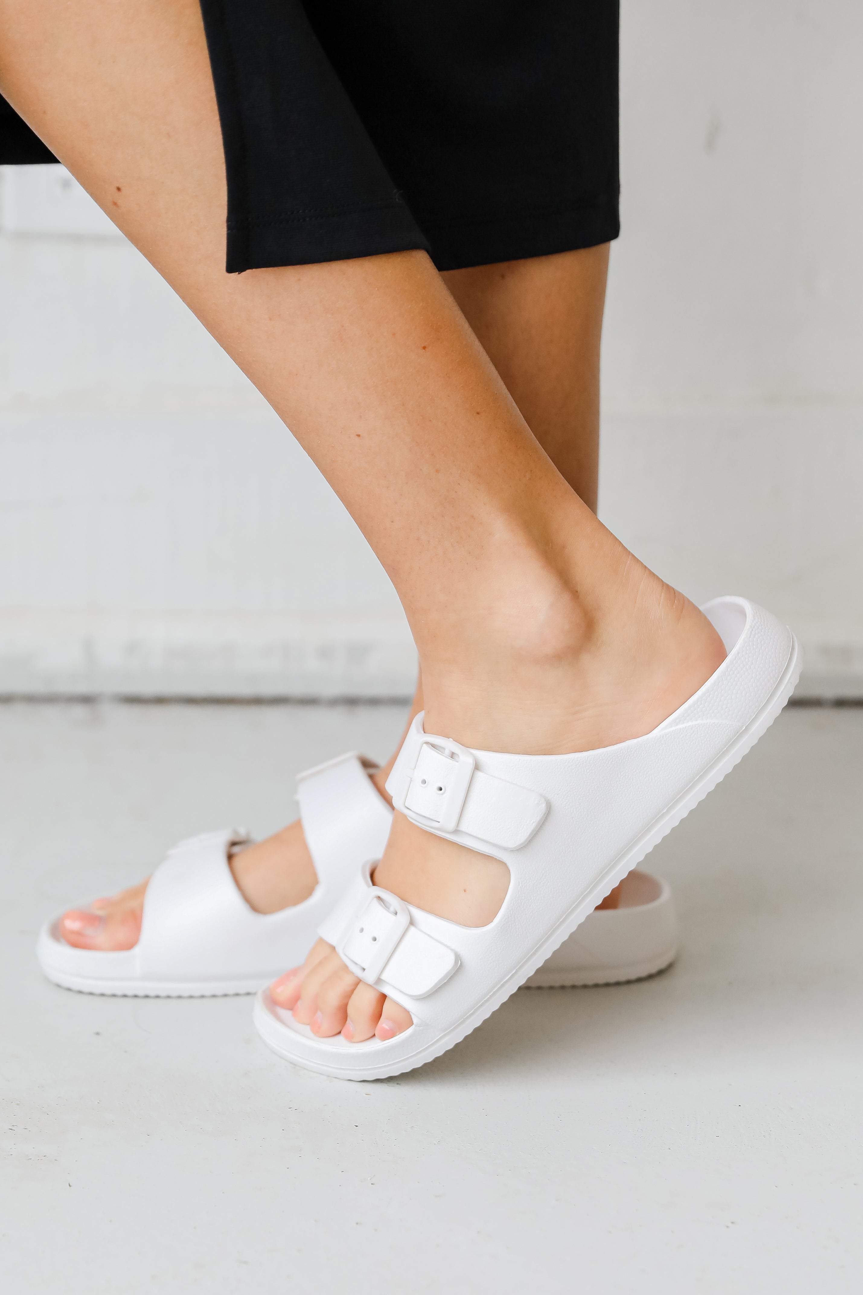 Double Strap Sandals in white side view