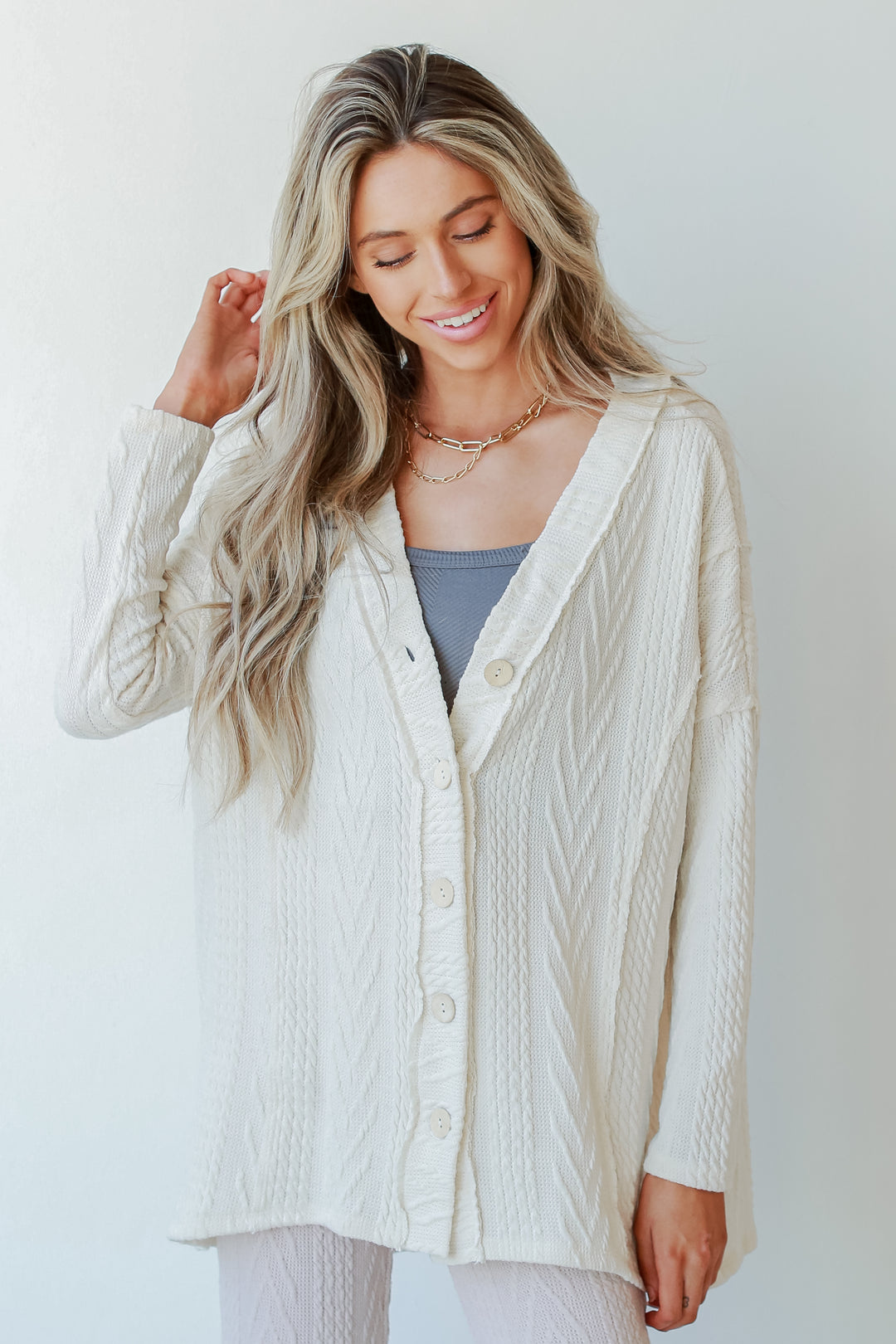 Cable Knit Cardigan in ivory