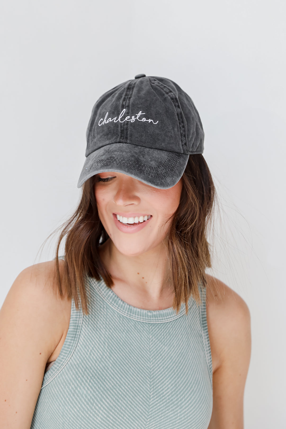 Charleston Script Embroidered Hat in black