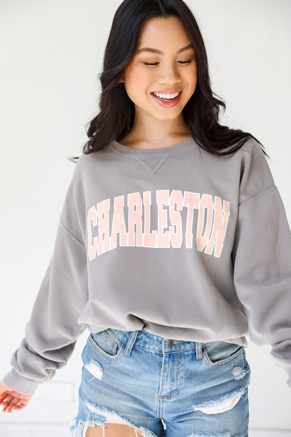 Grey Charleston Pullover on model