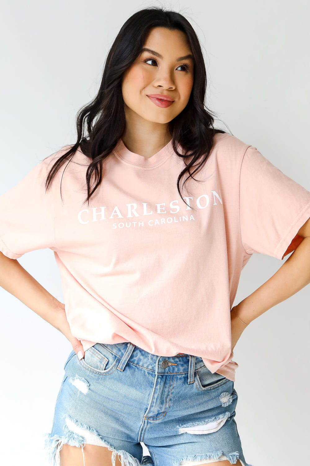 Peach Charleston South Carolina Tee on model