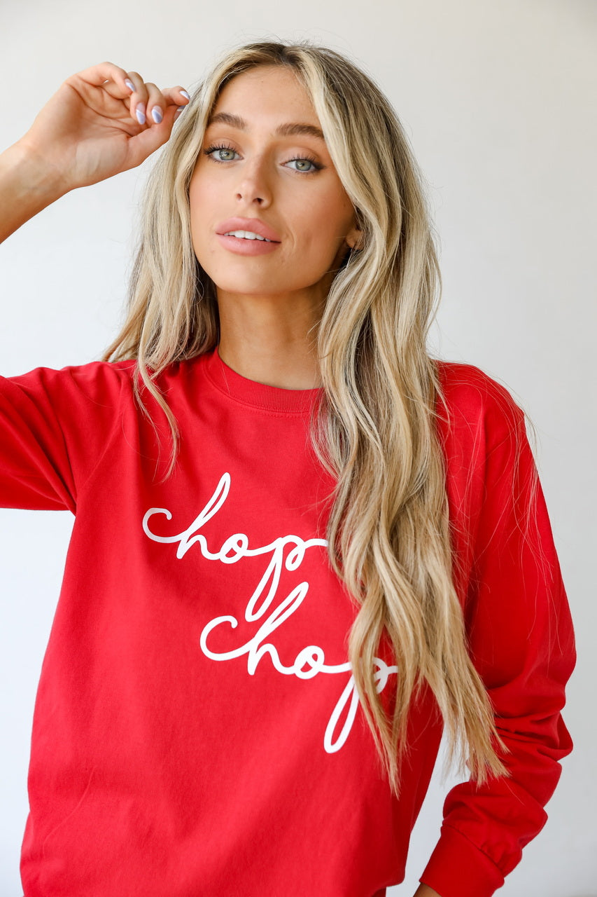 red Chop Chop Long Sleeve Tee close up