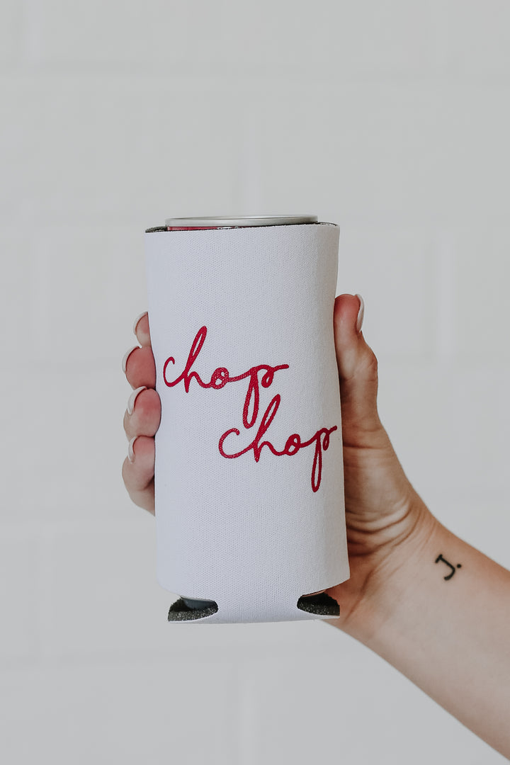 Chop Chop Slim Koozie in white