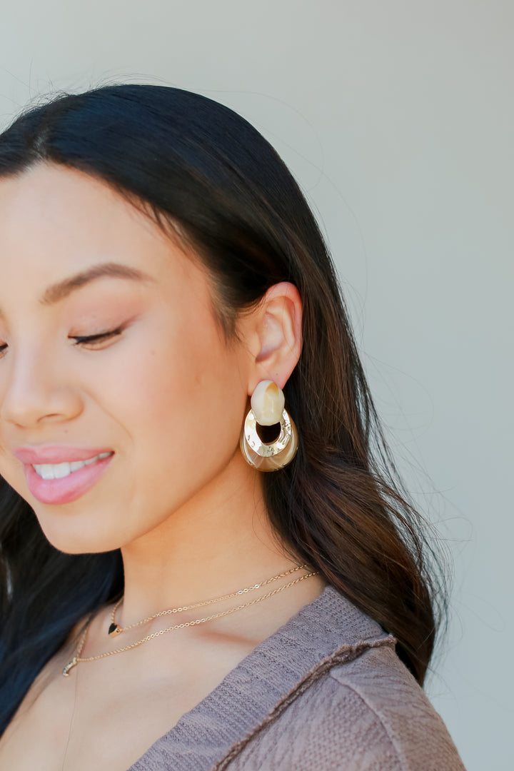 Acrylic Statement Earrings on model