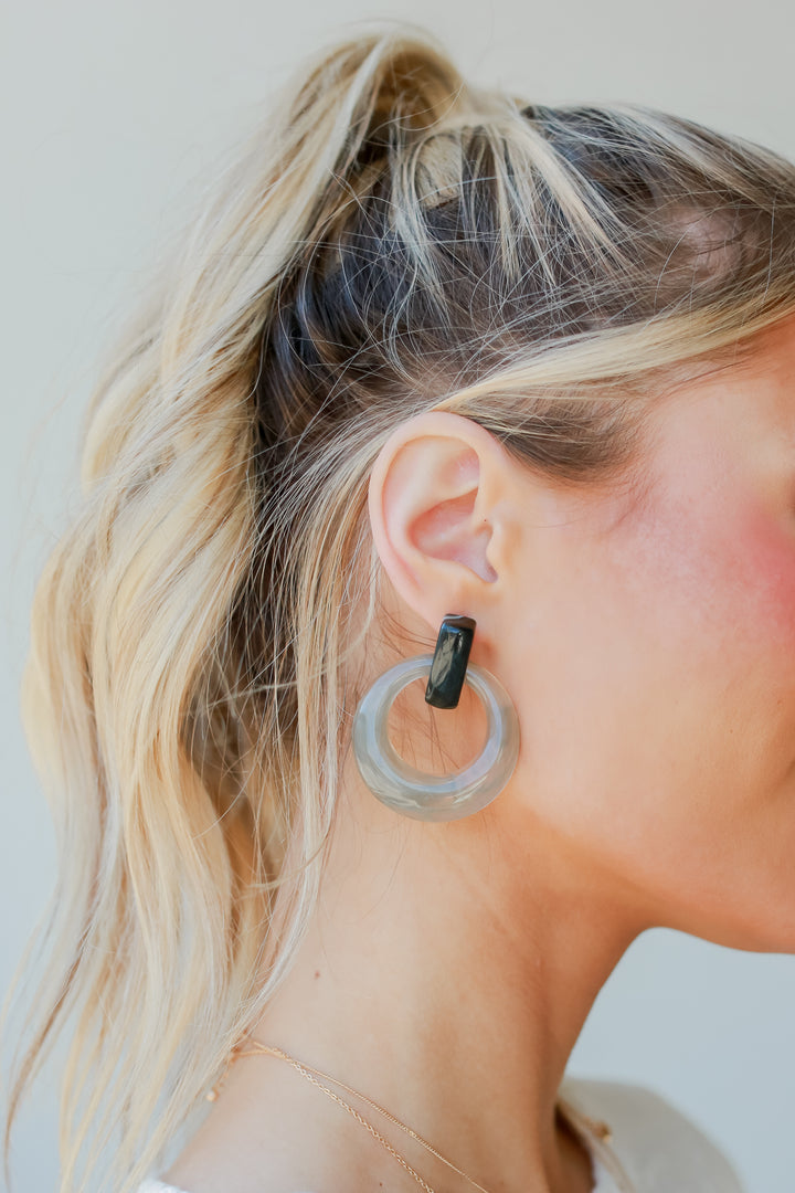 Acrylic Circle Drop Earrings on model