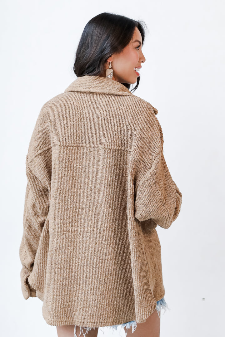 Corded Shacket in mocha back view