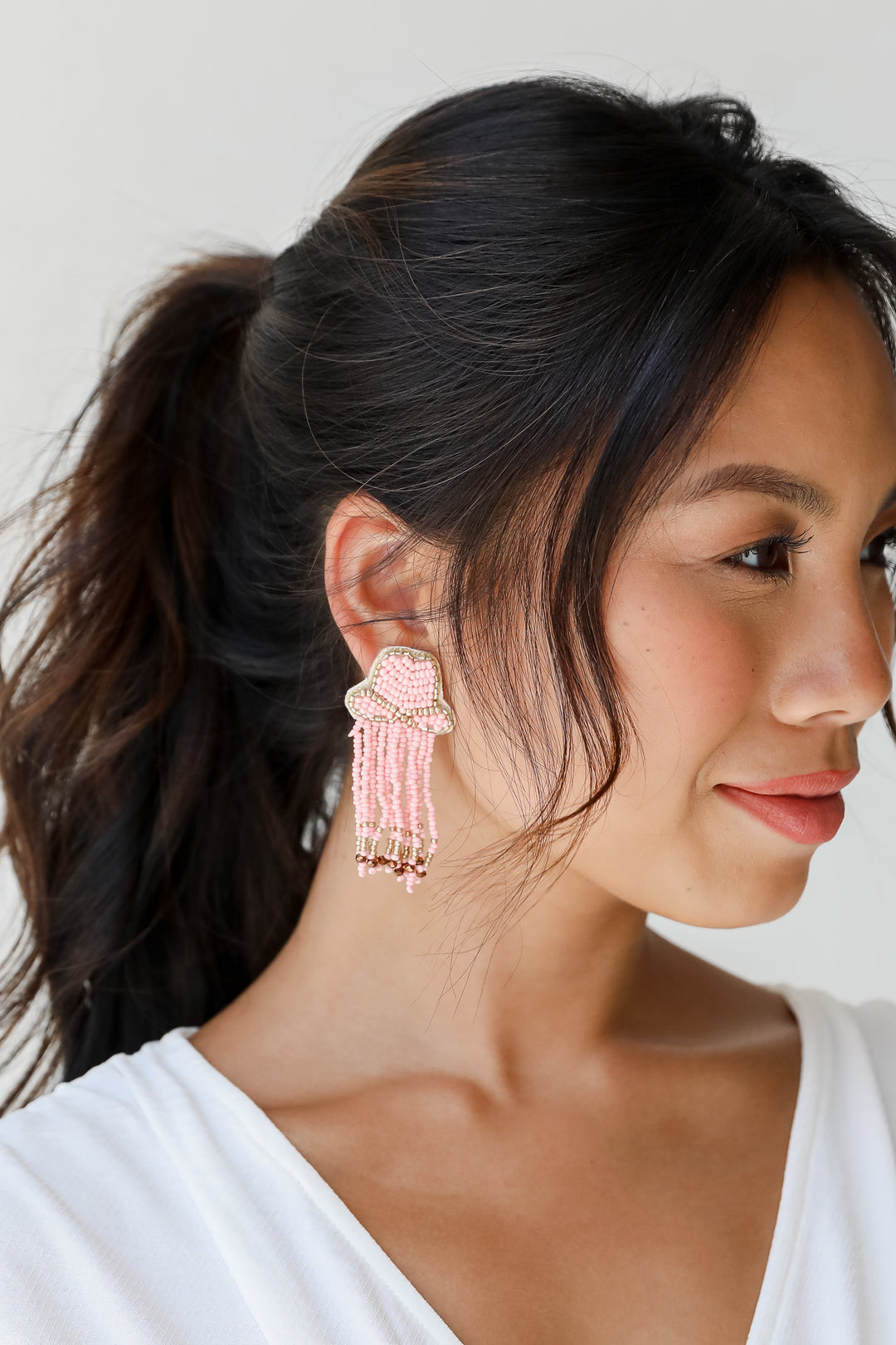 pink statement Cowgirl Hat Beaded Fringe Earrings