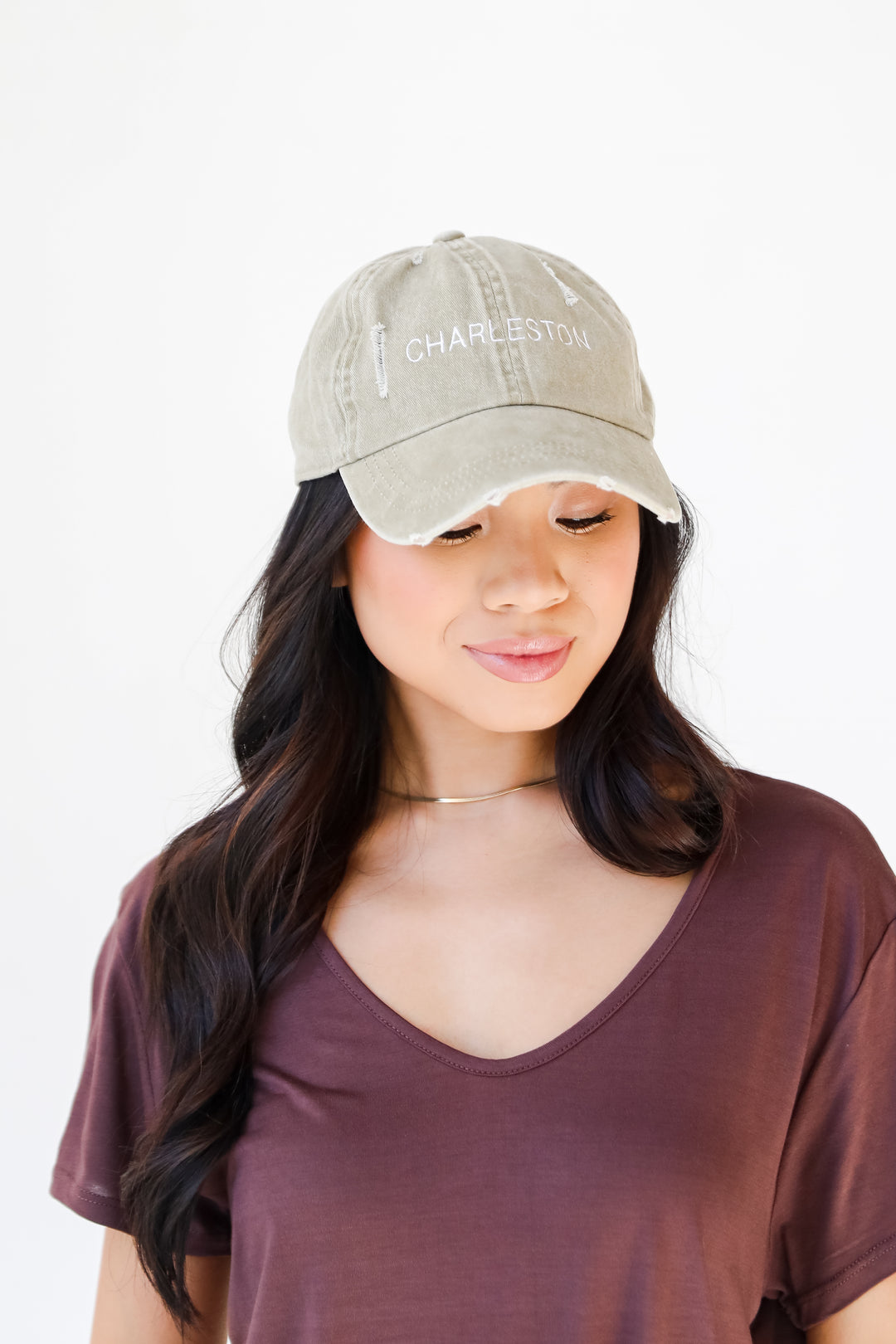 olive Charleston Vintage Embroidered Hat on model