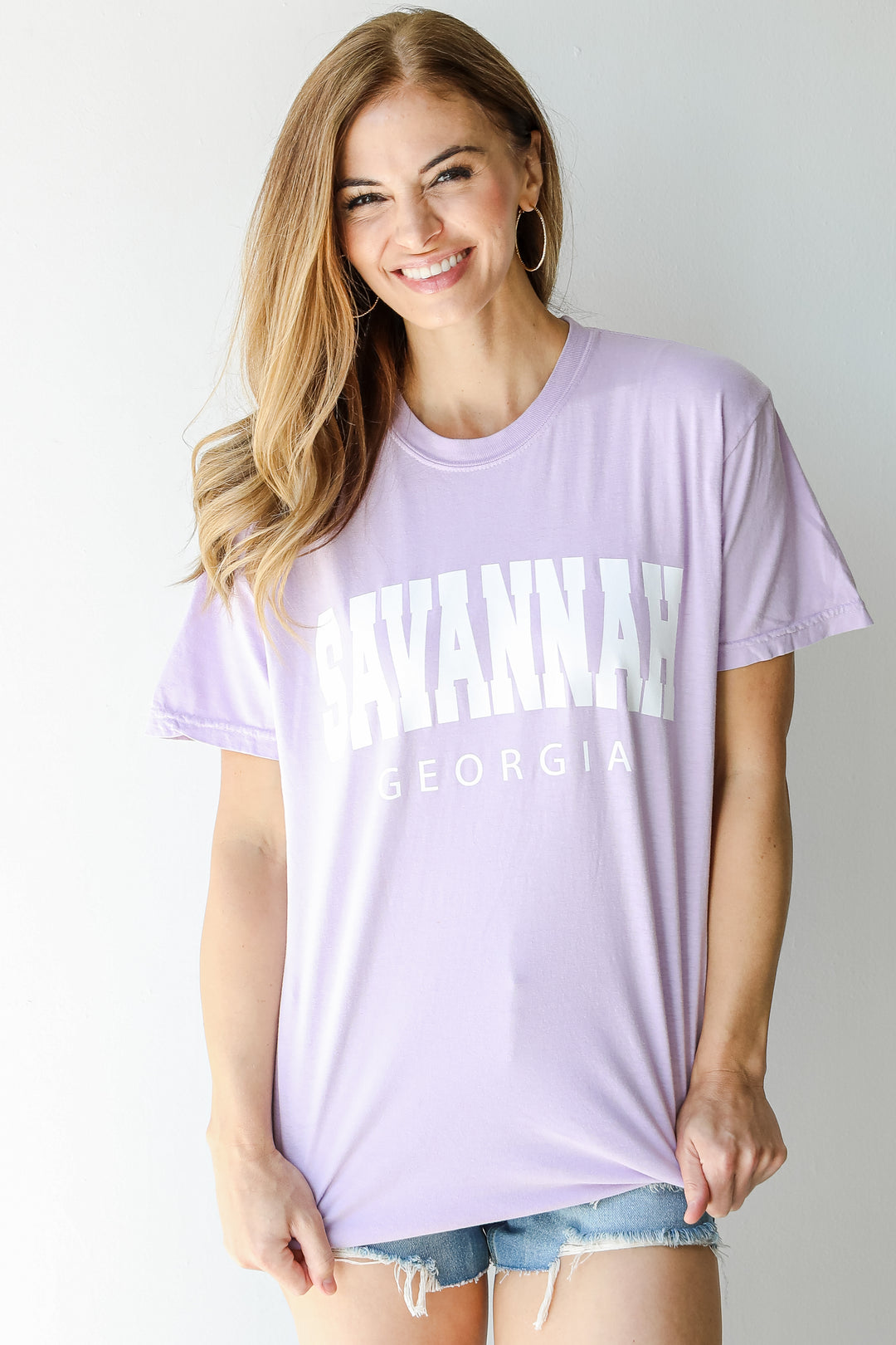 Lavender Savannah Georgia Tee on model