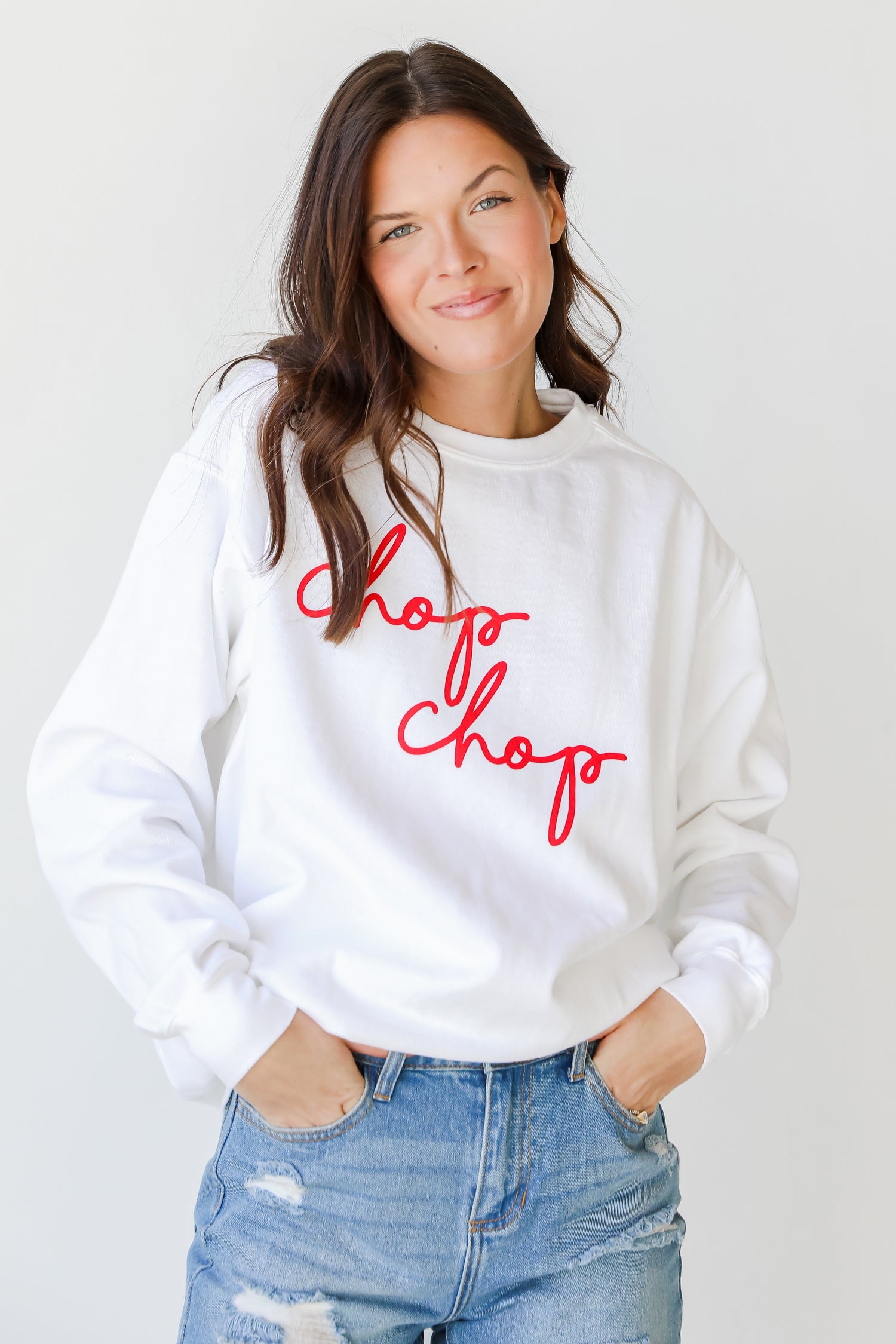 Chop Chop Script Pullover. Braves Graphic Sweatshirt. Braves Game Day Outfit Sweatshirt