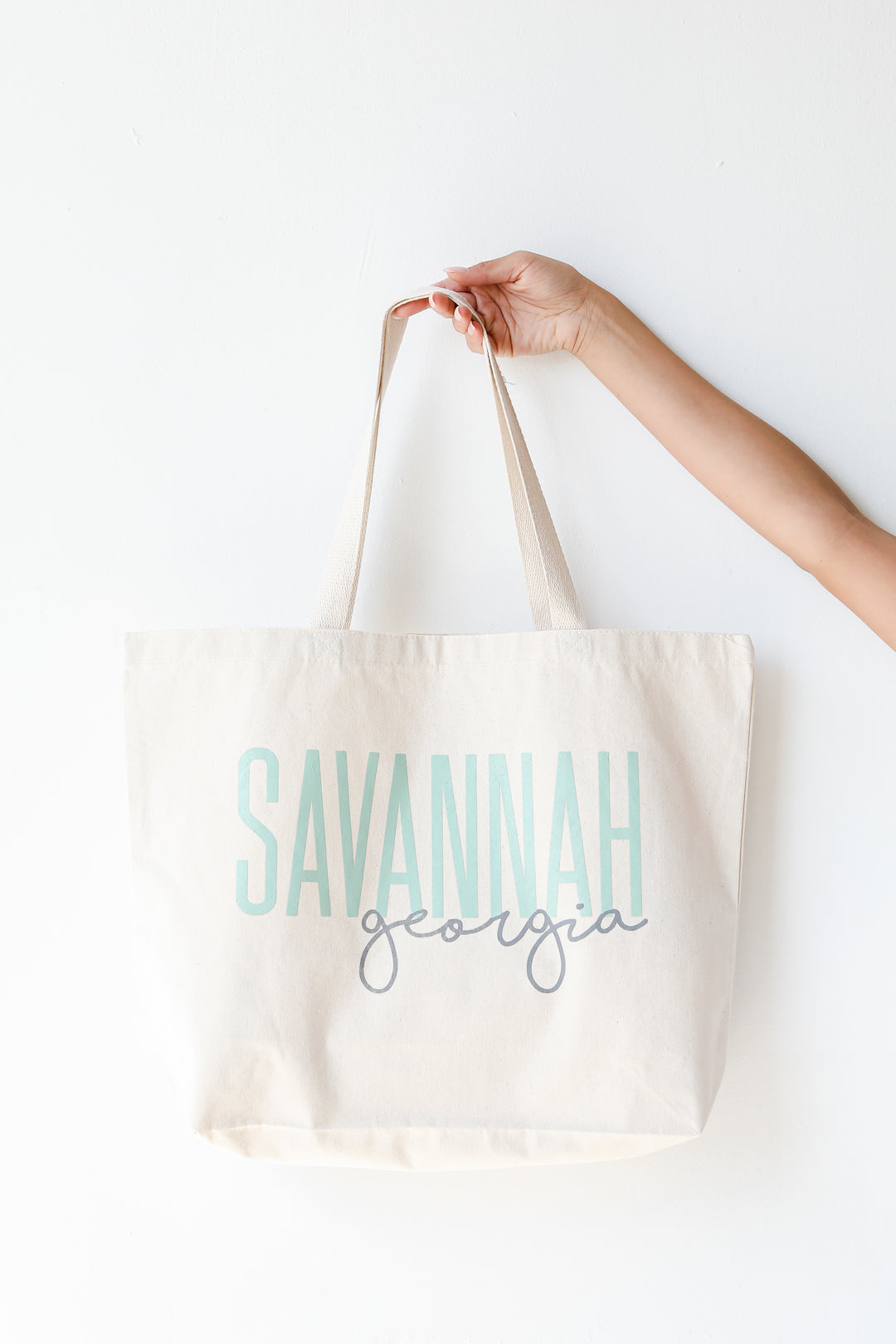 Savannah Georgia Script Large Tote Bag front view