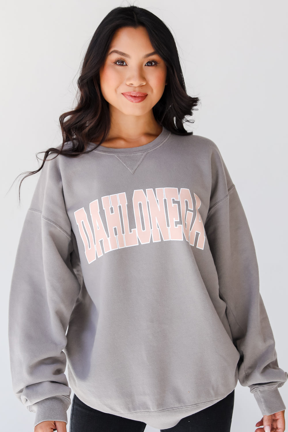 Grey Dahlonega Pullover on model