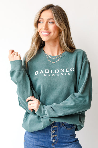 Teal Dahlonega Georgia Pullover on model