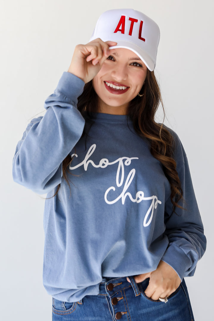 navy Chop Chop Long Sleeve Tee on model