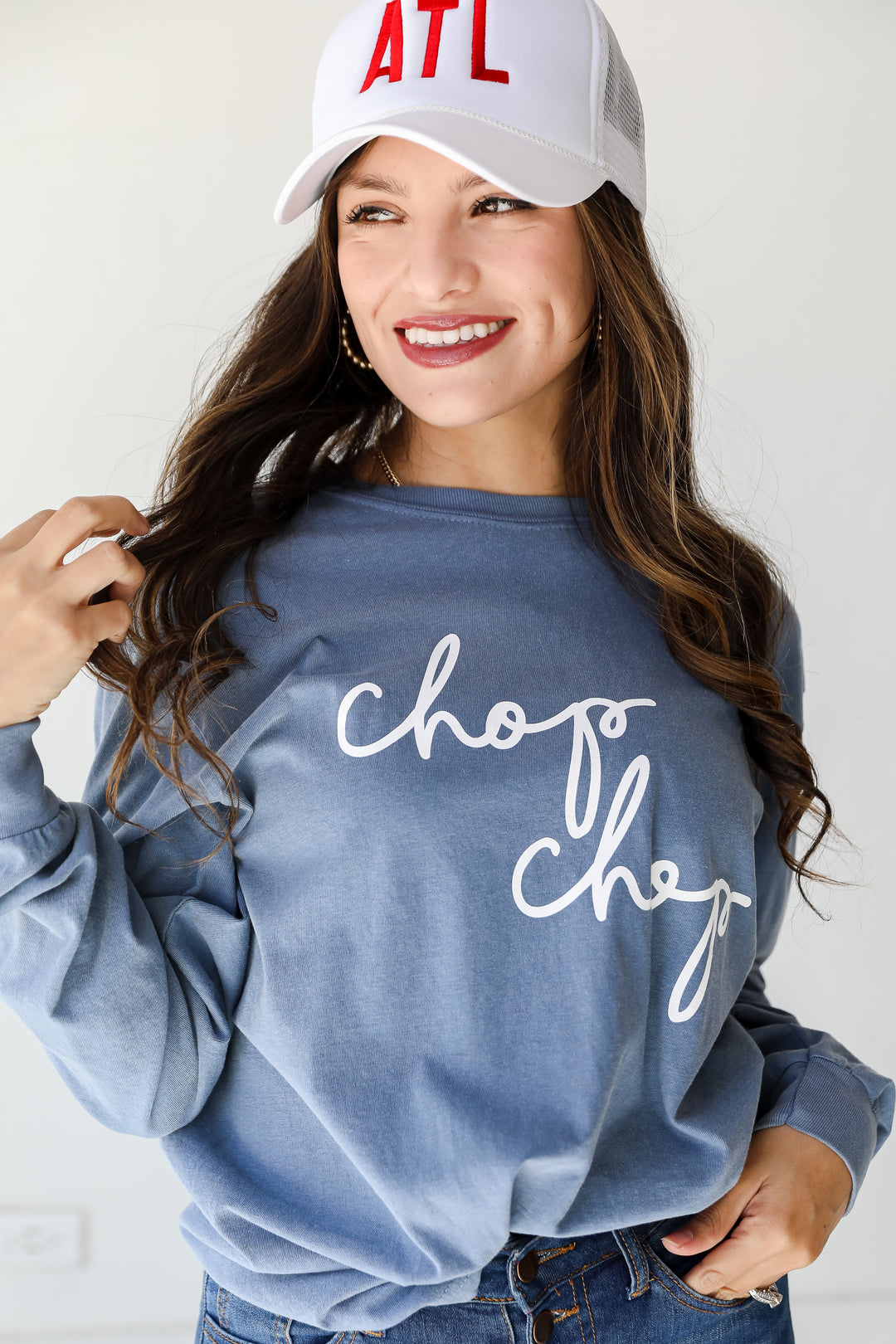 navy Chop Chop Long Sleeve Tee close up