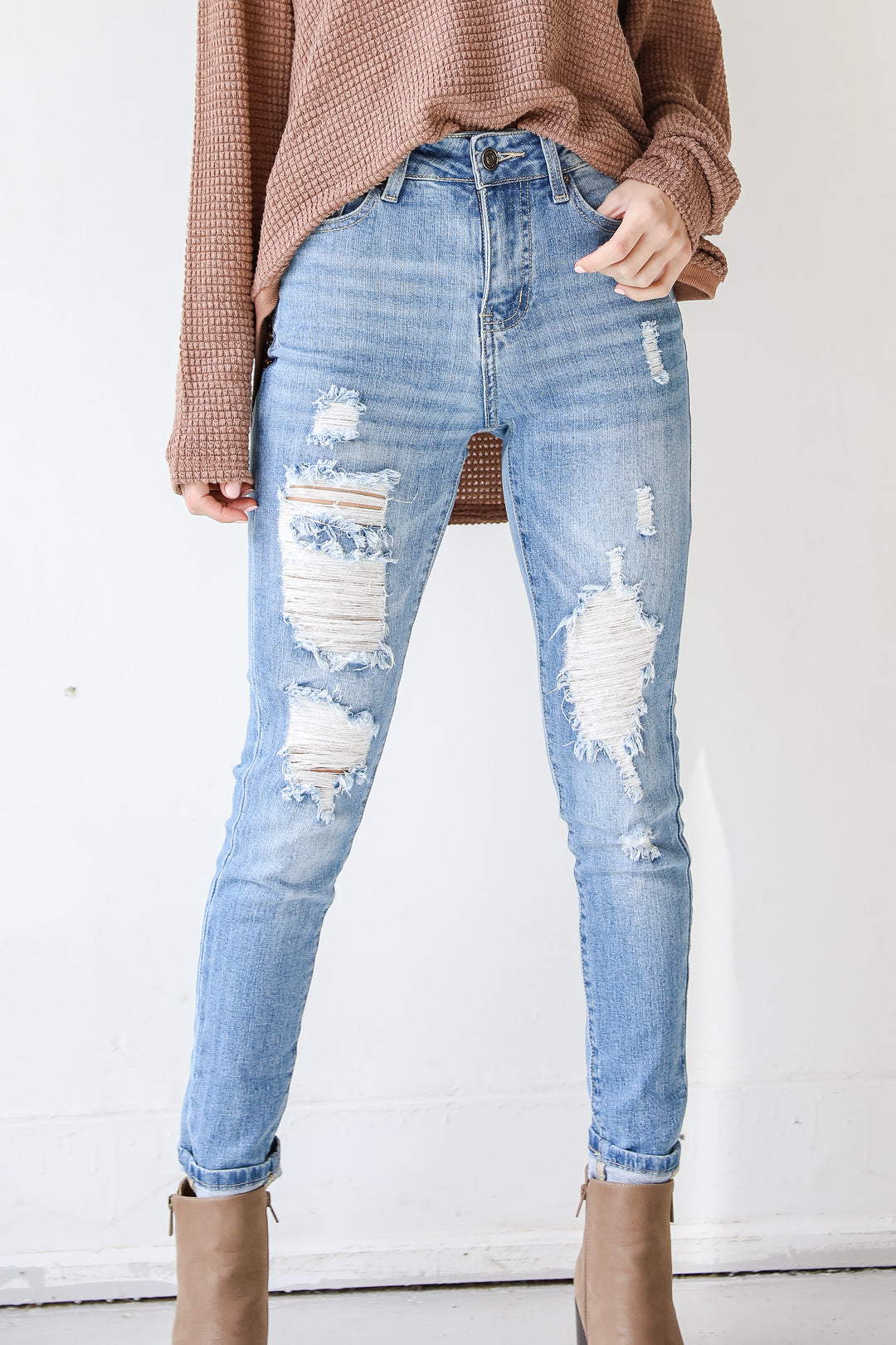 Distressed High-Rise Skinny Jeans