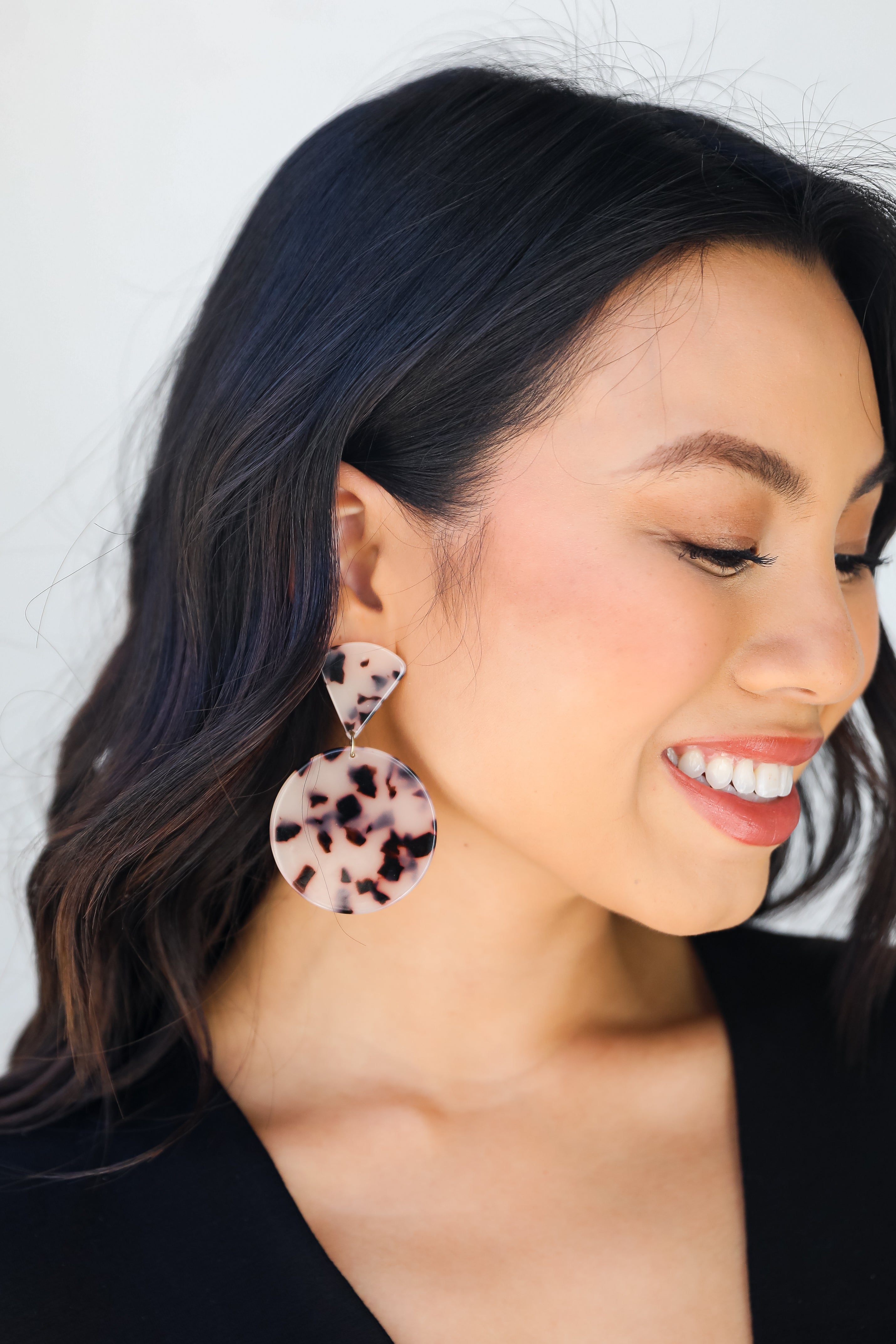 Acrylic Drop Earrings on model