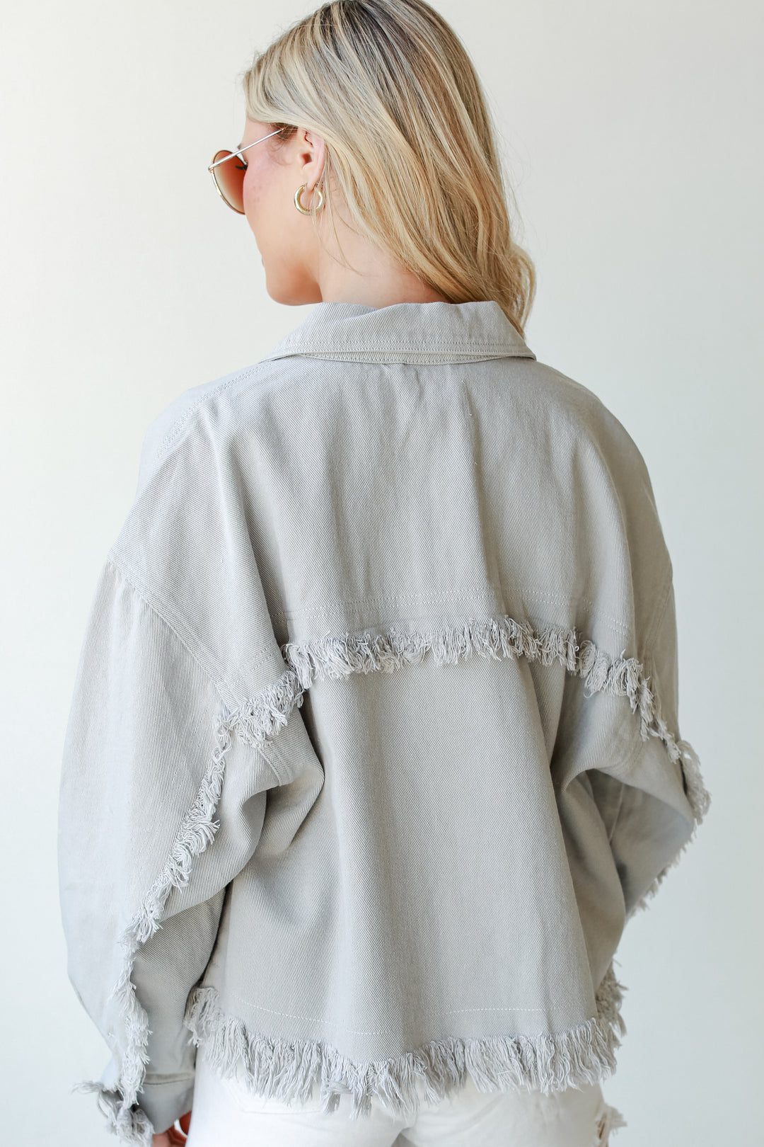 Frayed Denim Jacket back view