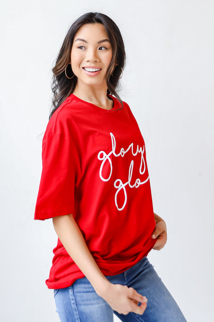 Red Glory Glory Script Tee side view