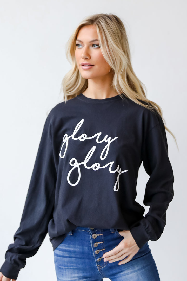 Glory Glory Script Long Sleeve Tee on model