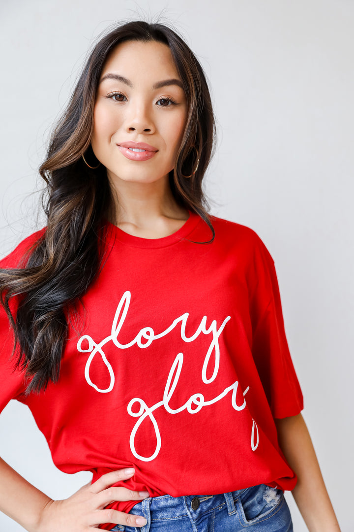 Red Glory Glory Script Tee close up