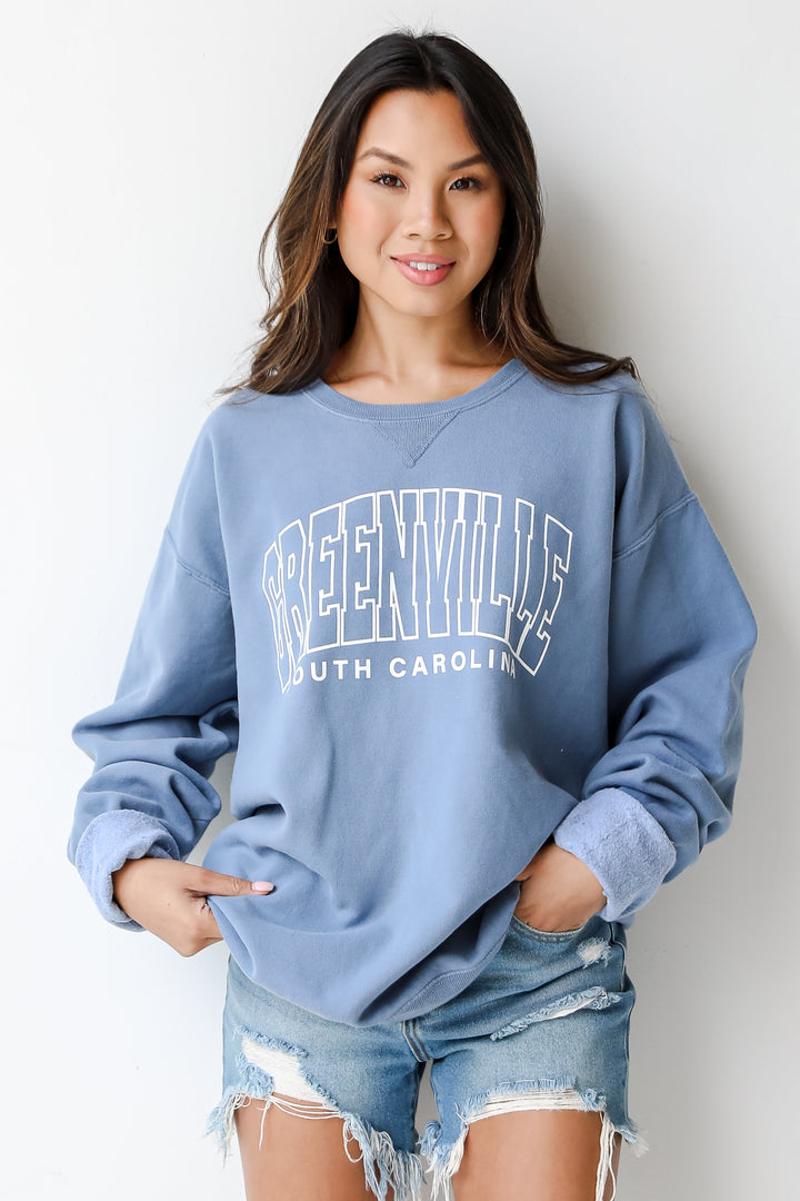 Light Blue Greenville South Carolina Pullover on model