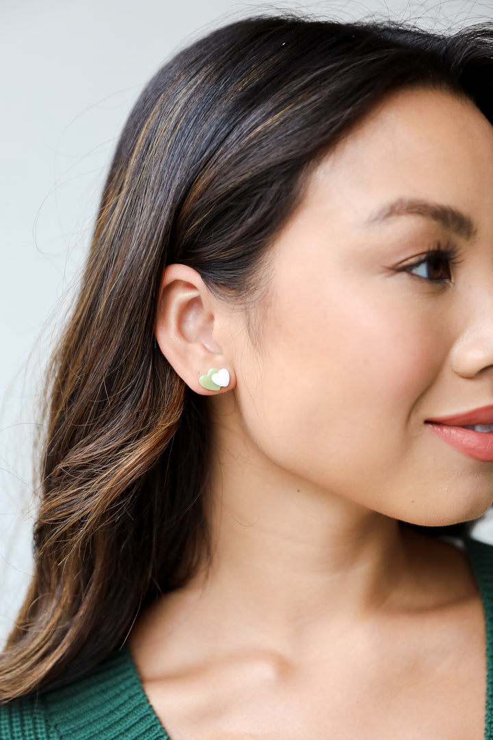 Heart Stud Earrings on model