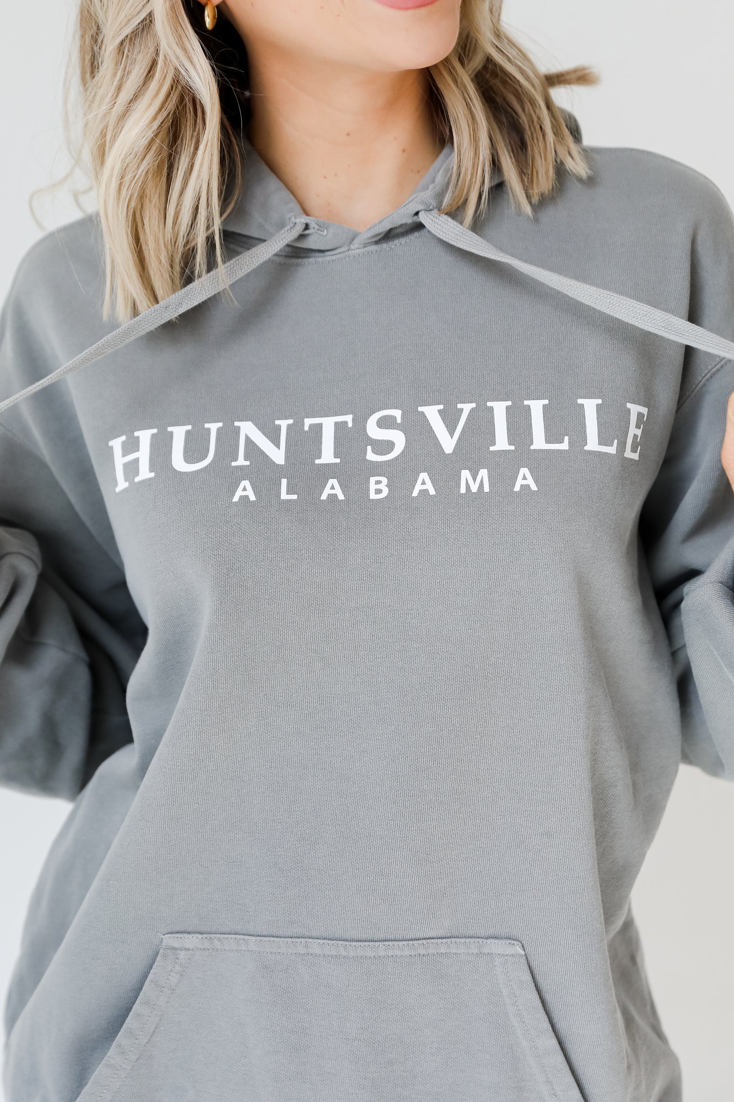 Grey Huntsville Alabama Hoodie close up