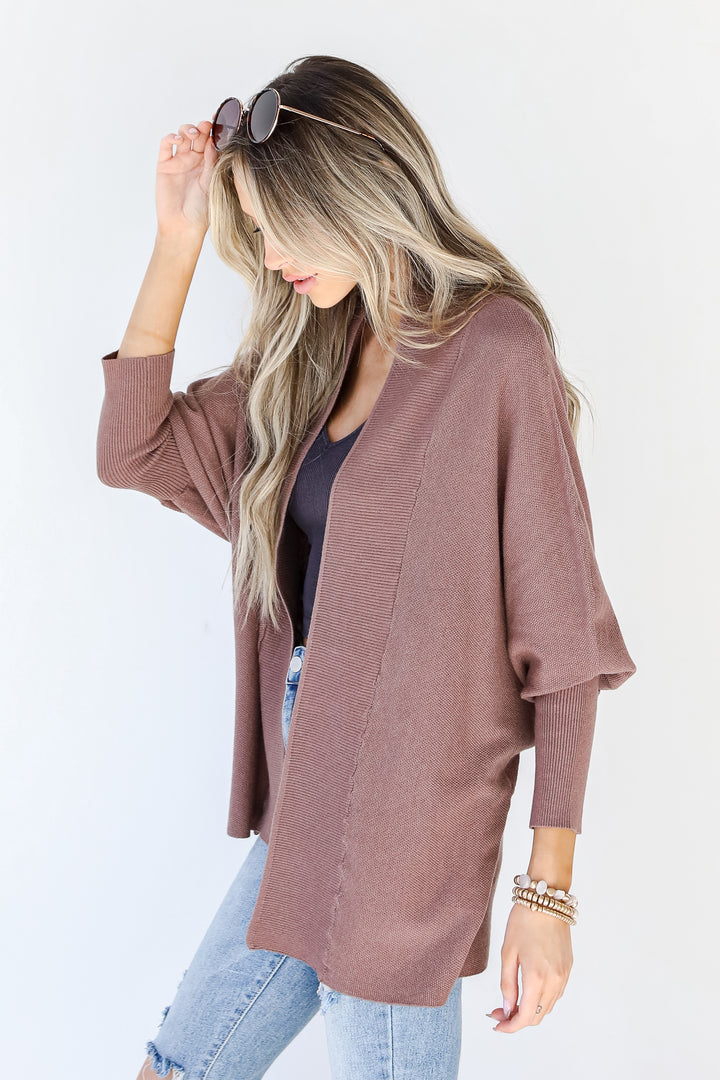 Cardigan in mocha side view