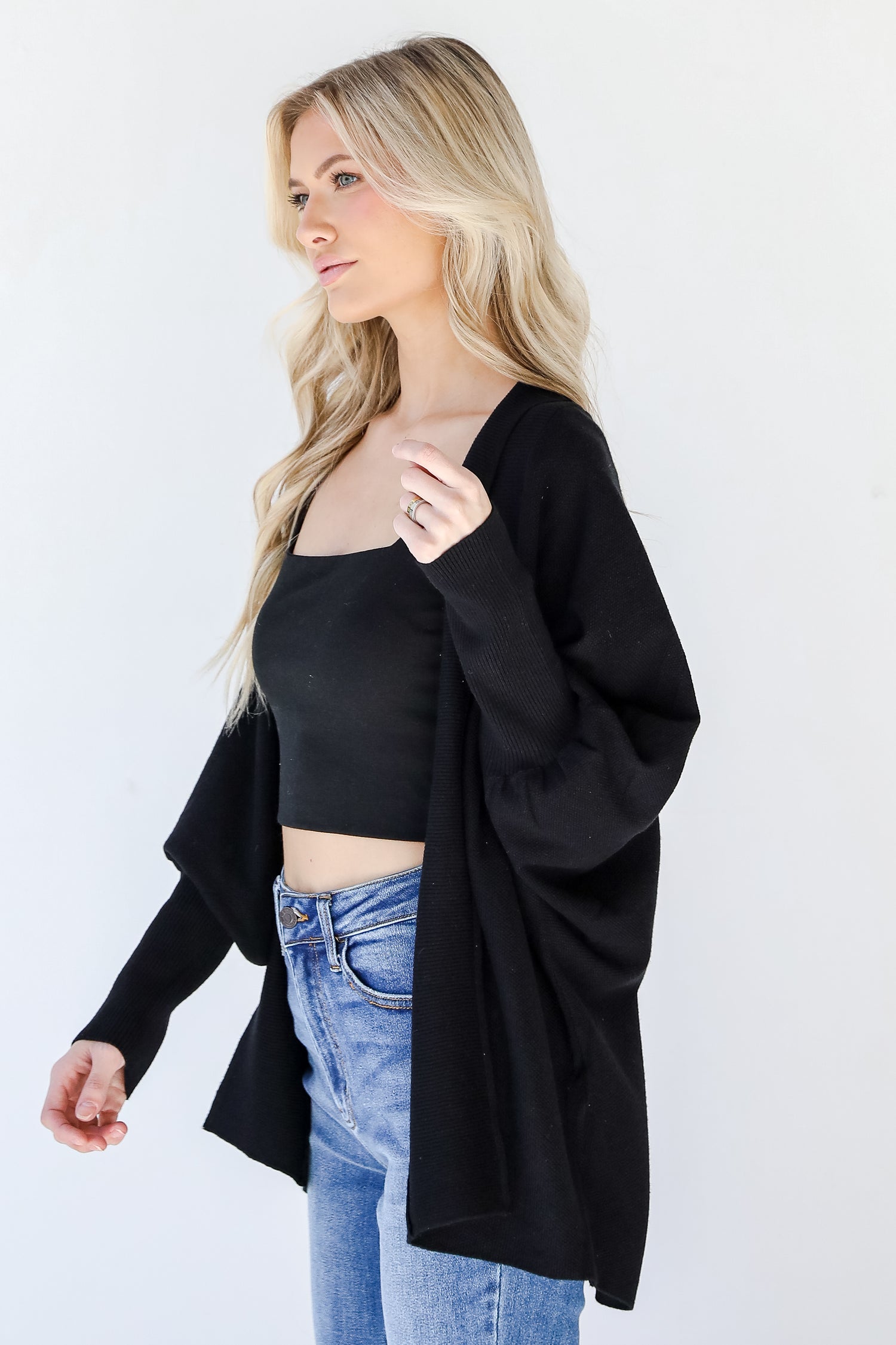 Cardigan in black side view