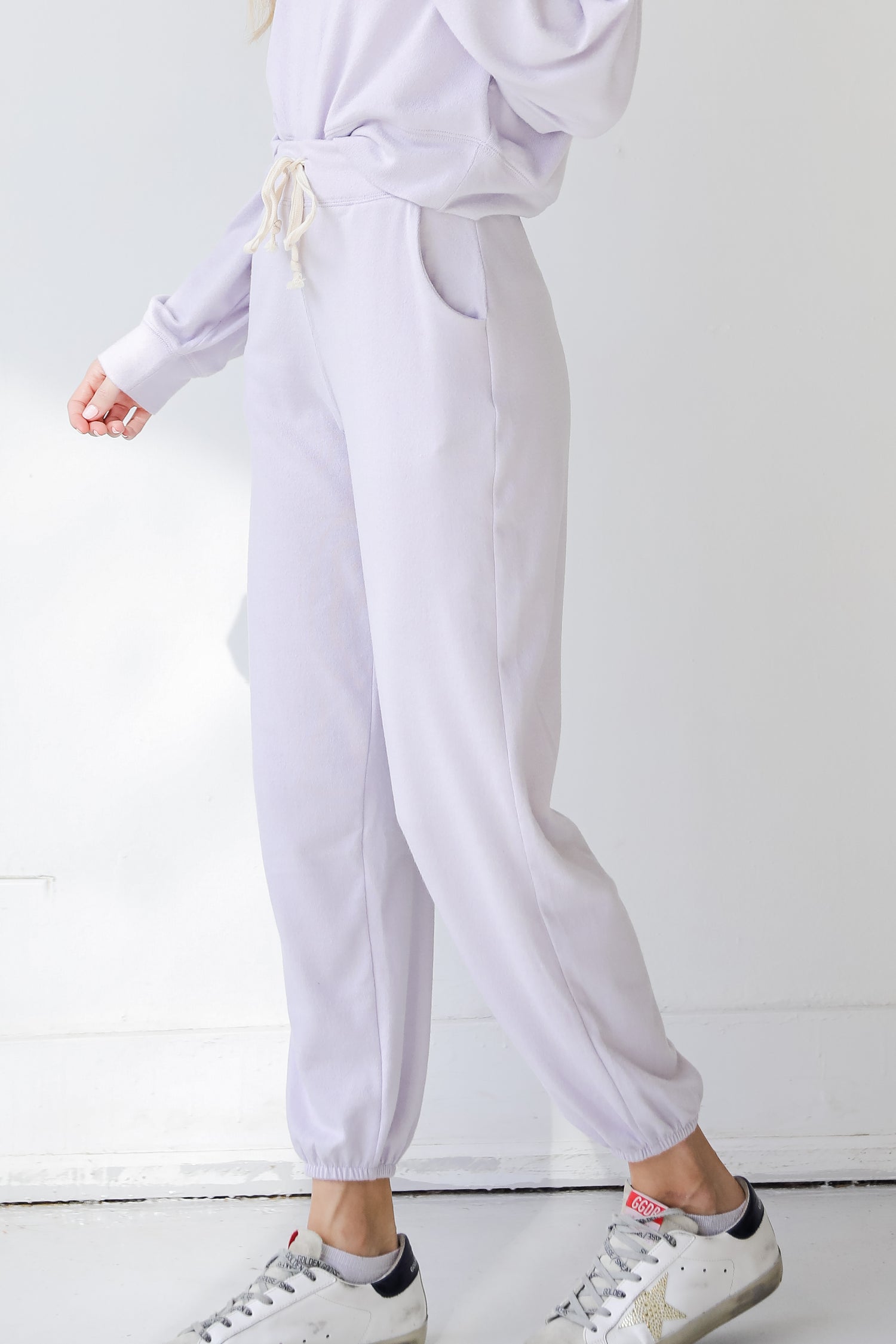 Joggers in lilac side view