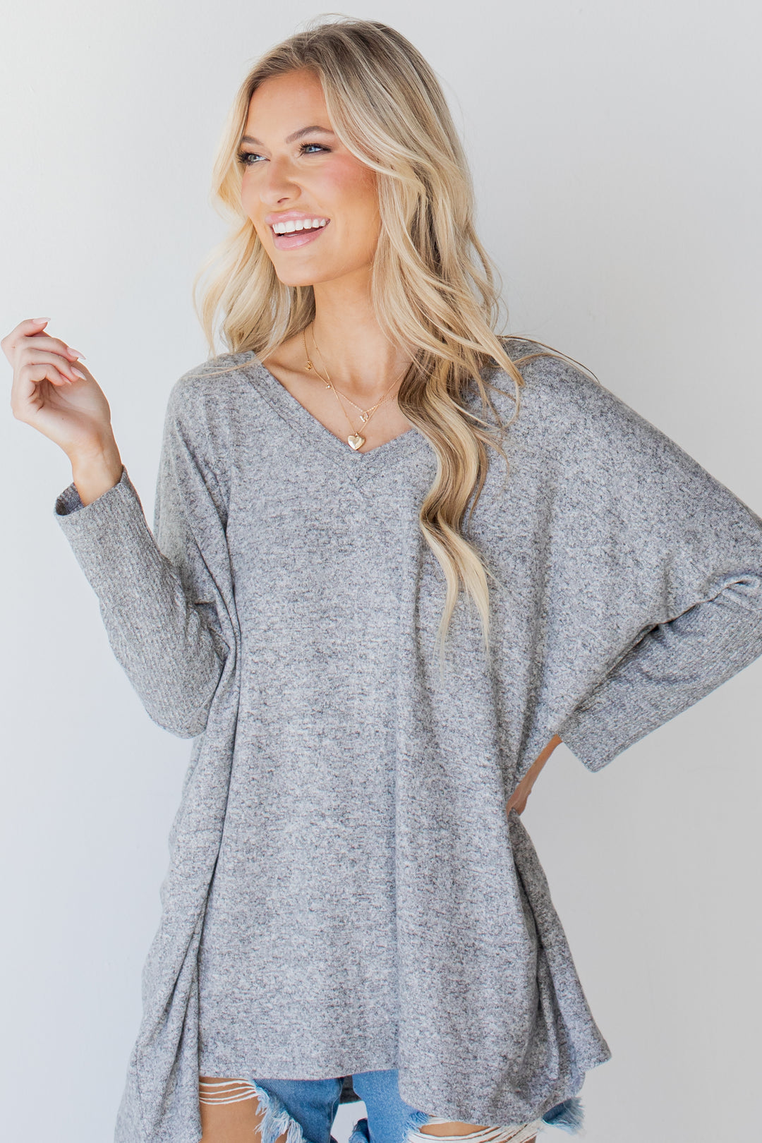 Brushed Knit Top in heather grey