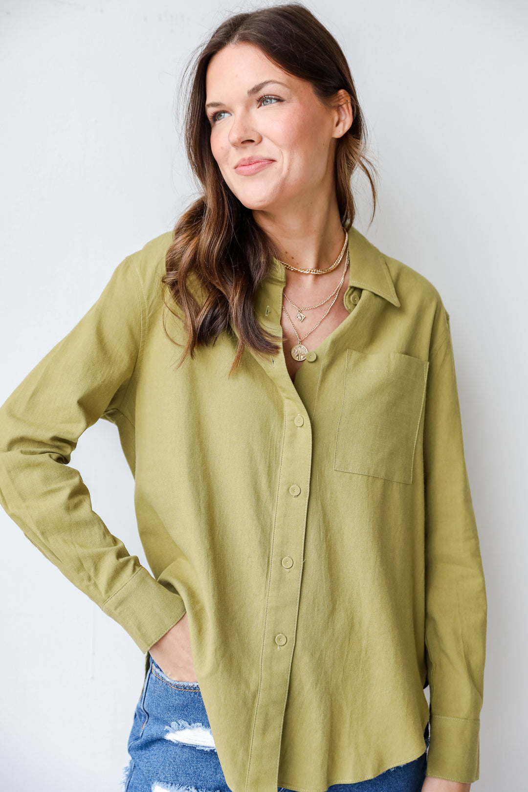 Linen Button-Up Blouse