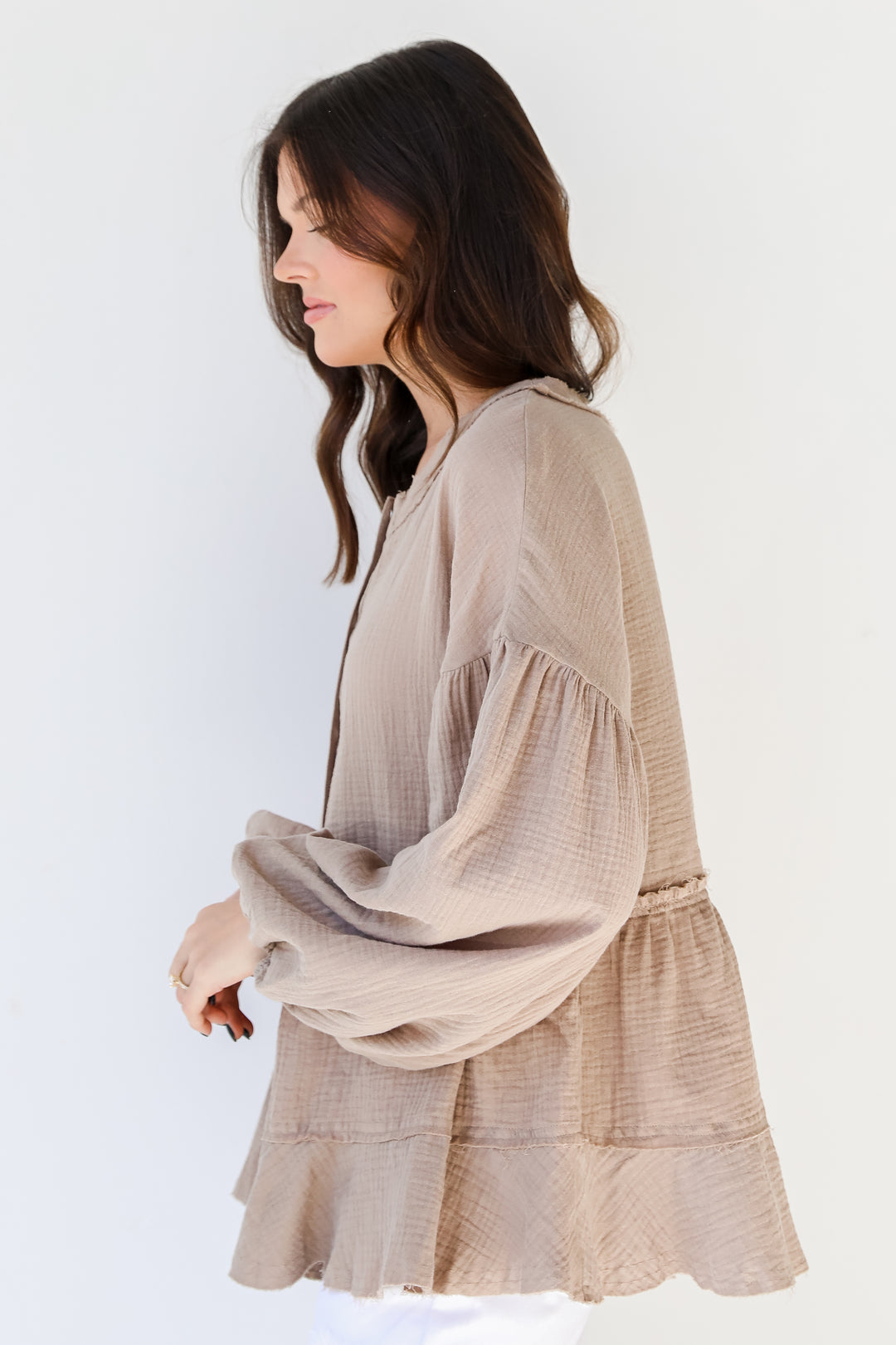 Linen Blouse in mocha side view