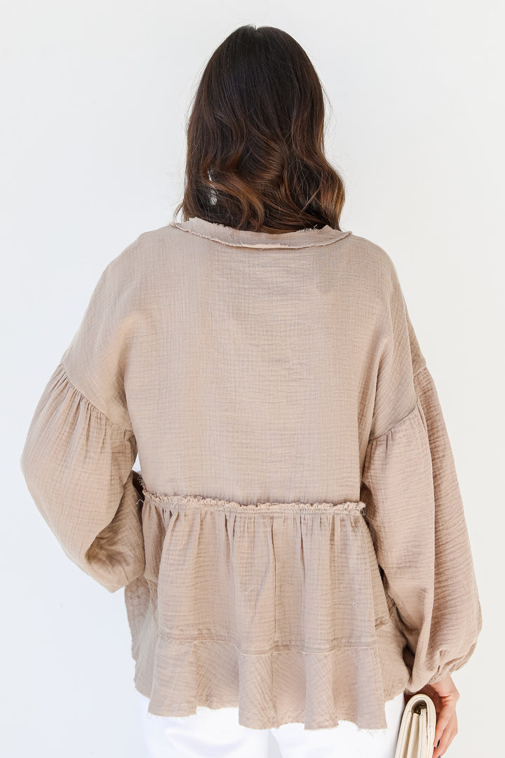 Linen Blouse in mocha back view