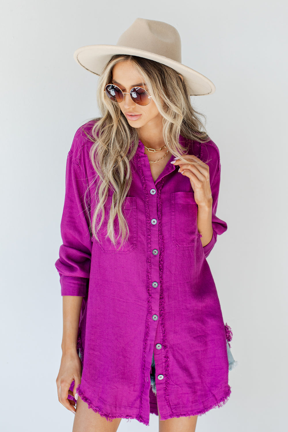 Linen Blouse in fuchsia