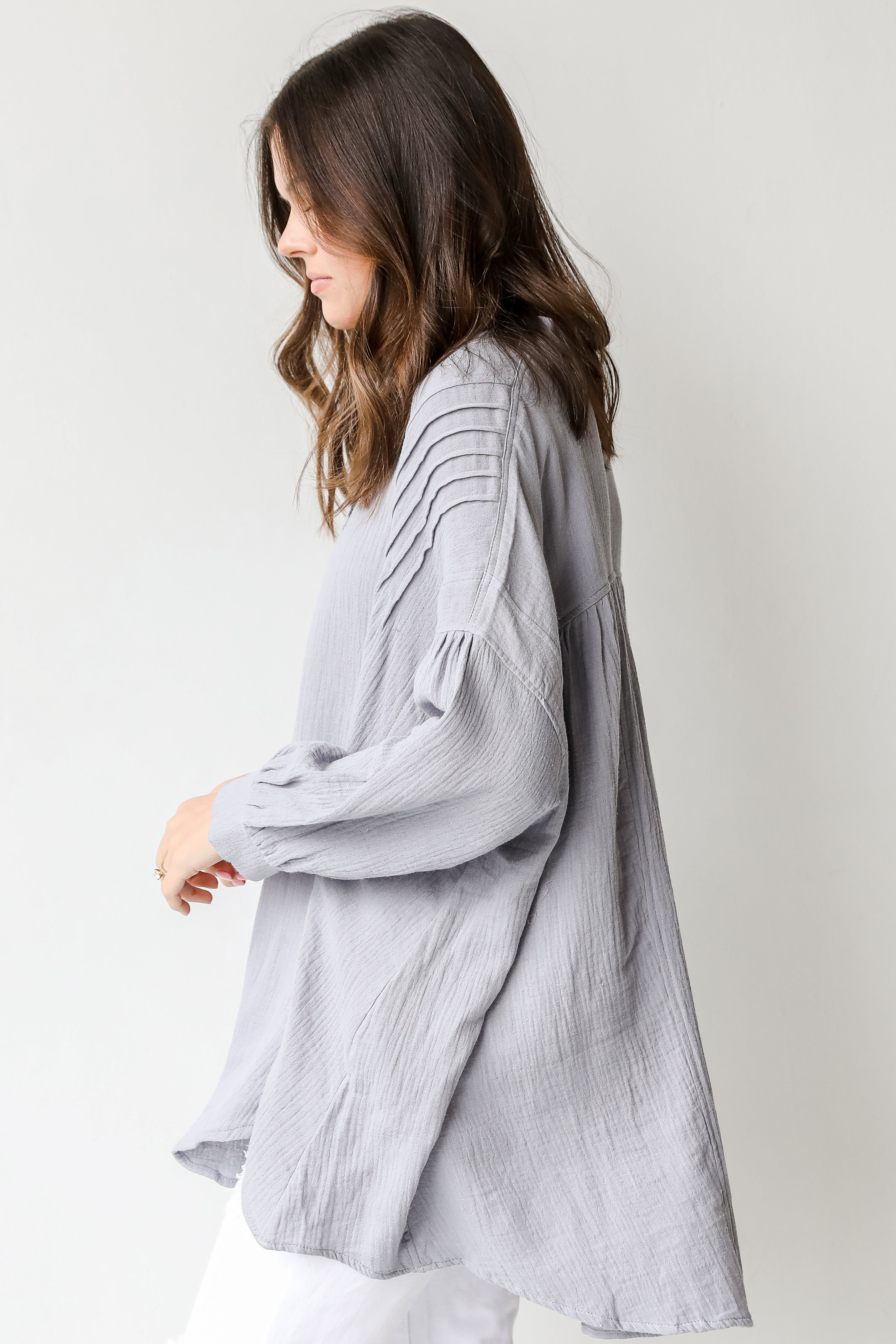 Oversized Linen Tunic in denim side view