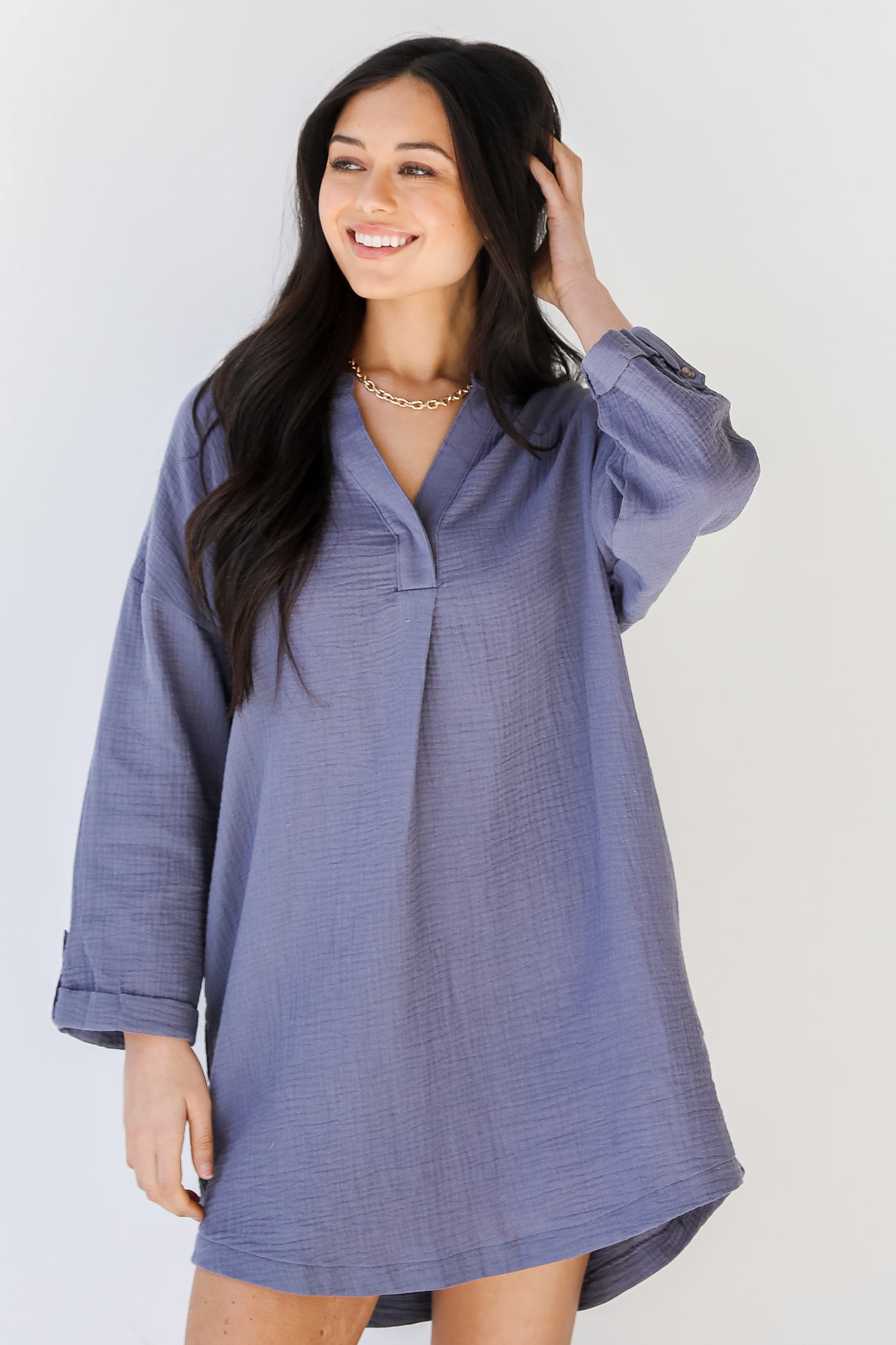 Linen Tunic in denim front view