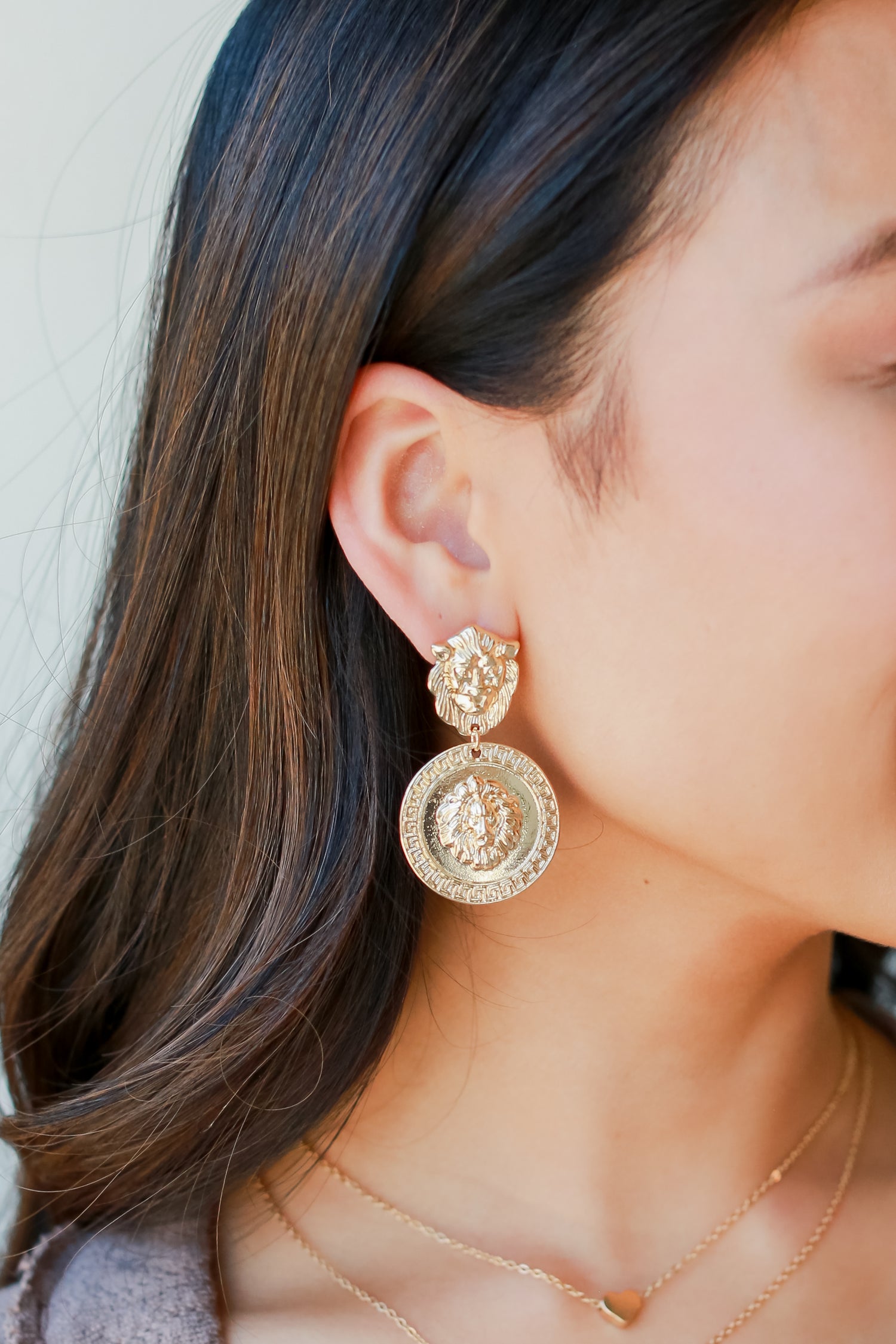 Gold Lion Drop Earrings