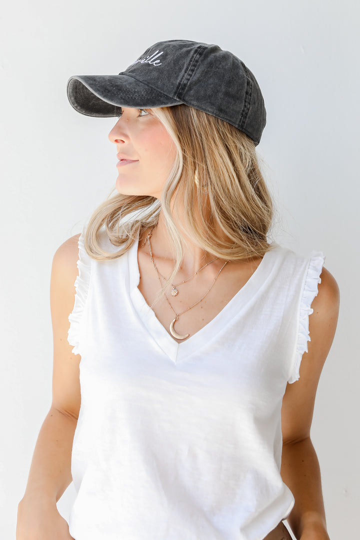 Nashville Script Embroidered Hat in black side view